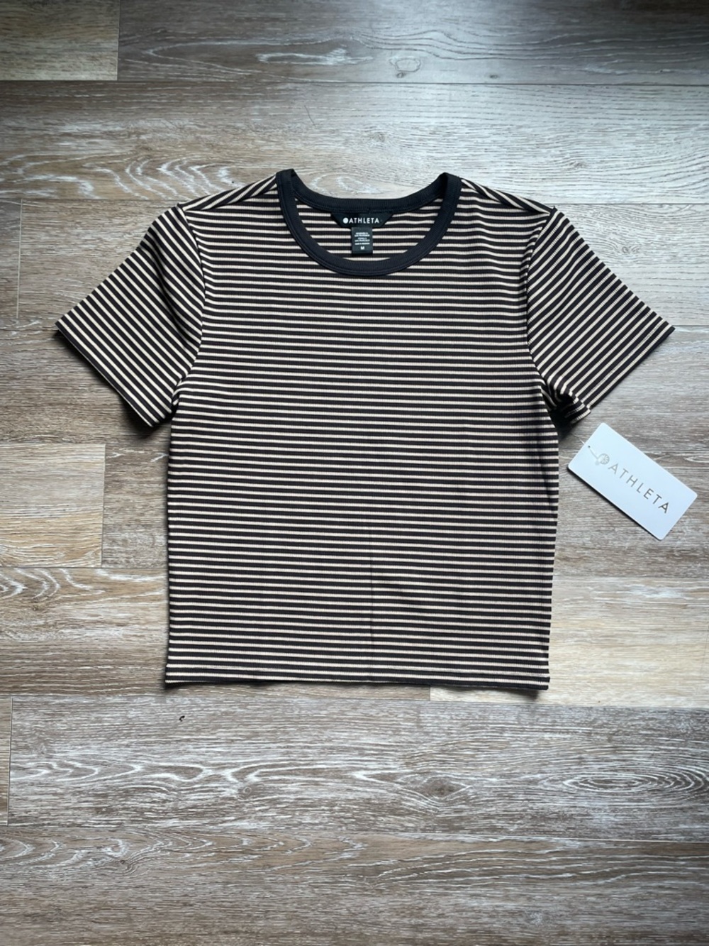Athleta Striped Short Sleeve Tee — Black & Creamy Size Medium NWT